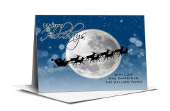 Christmas Holiday Santa and Sleigh Traveling Across the Moon Cards 7.875